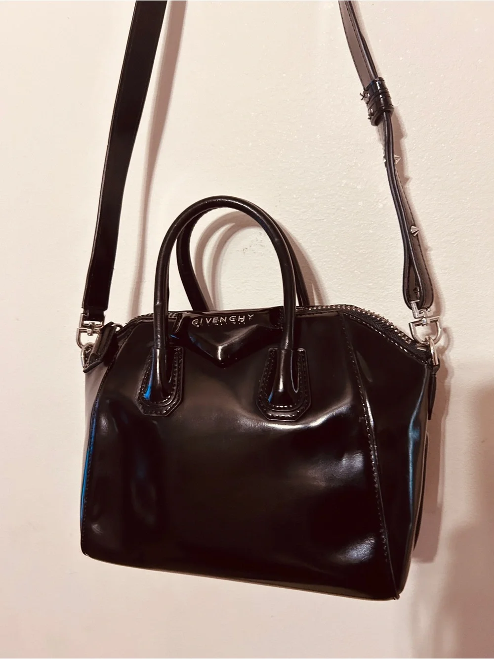 Vintage Authentic Givenchy black patten leather handba